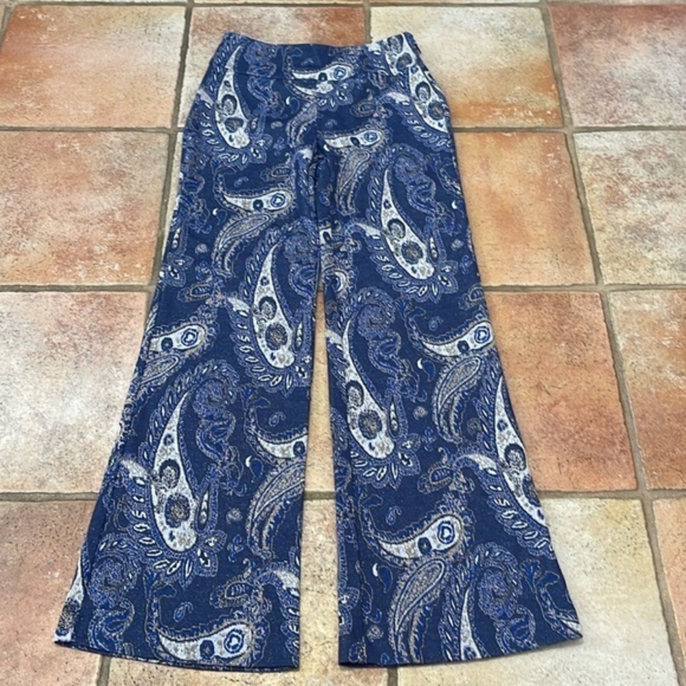 Anthropologie MAEVE paisley metallic print wide leg flare pants size 2P